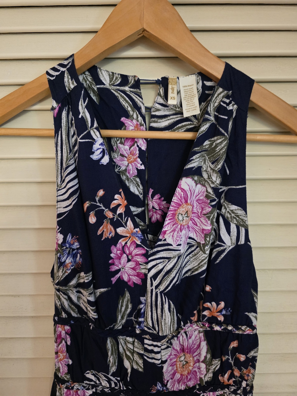Navy Floral V-Neck Sleeveless Dress with Pink & Coral Blooms JAPNA XS